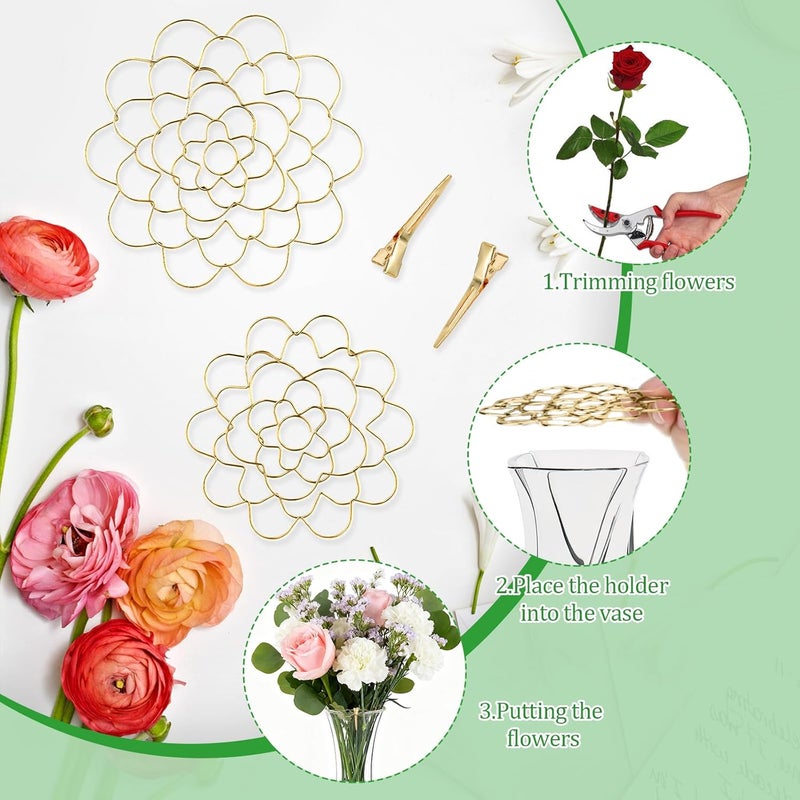 hurifeng 3Pcs Flower Arrangement Holder Set- Stainless Steel Floral Grid Organizer - Wire Frog Insert for Vases Bouquets DIY Home Decor(Gold) - Image 3